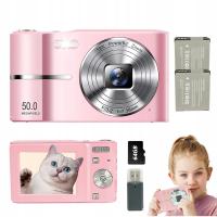 Aparat cyfrowy Mini 44 Mpx różowy z 16x zoomem i kartą pamięci 32 GB
