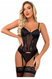 ZMYSŁOWY CZARNY KOMPLET BIELIZNY GORSET I FIGI