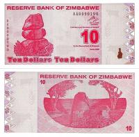 # ZIMBABWE - 10 DOLARÓW - 2009 - P-94 - UNC seria AA 0...