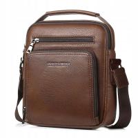 SASZETKA MĘSKA SKÓRZANA TORBA NA RAMIĘ DO RĘKI BRĄZ Z KIESZENIĄ