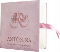 Велюровый альбом для фотографий крещение годовалый подарок темно-розовый пинетки baby