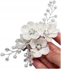 Srebrny Grzebyk na ślub ozdoba do włosów kwiaty