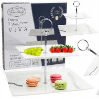 ДВУХЪЯРУСНАЯ БЕЛАЯ СОВРЕМЕННАЯ ФАРФОРОВАЯ ВИТРИНА ДЛЯ ФРУКТОВОГО ТОРТА 2-Х УРОВНЕВАЯ