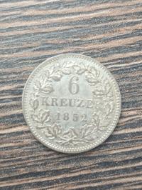 Niemcy, 6 krajcarów BAYERN 1852, SREBRO