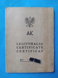 Legitymacja AK-Certificate-Podp. PWSK-Okręg Koła AK-Strefa Okupacyjna USA