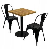 Zestaw stół Bistro Wood 2 krzesła Tolix czarne