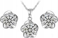 Srebrny ślubny komplet biżuterii kwiaty z cyrkoniami srebrzone kolczyki