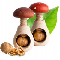 Dziadek do orzechów włoskich laskowych ręczny drewniany grzybek zestaw 2szt