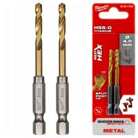 Сверла по металлу титановые HEX 4 мм 2 шт. Milwaukee HSS-G Tin