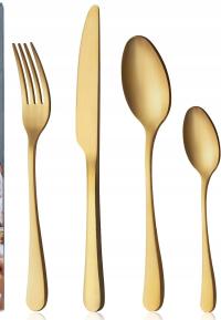 SZTUĆCE ZESTAW 24SZT DLA 6 OSÓB STAL NIERDZEWNA ZŁOTE POŁYSK ZMYWARKA