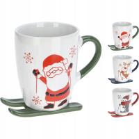 KUBEK ŚWIĄTECZNY 330ml MIKOŁAJ RENIFER BAŁWANEK NA NARTACH zimowy