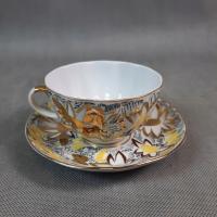 Filiżanka porcelanowa z talerzykiem Łomonosow złocona