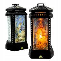 Świąteczny ZNICZ na Grób Czarna KAPLICZKA 29cm Witraż Boże Narodzenie+Wkład