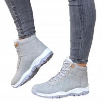 BUTY ZIMOWE TRAPERY SPORTOWE OCIEPLANE ŚNIEGOWCE SZARE BOTKI