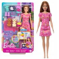 LALKA BARBIE ZESTAW PIŻAMA PARTY Z PIESKAMI 2 FIGURKI PIESKÓW DODATKI HXN01