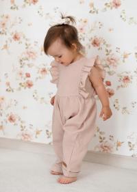 Letni pajac muślinowy dla dziewczynek z falbanką Star - beżowy, rozm. 110