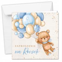 Приглашение на год с плюшевым мишкой с конвертом на День Рождения готово для мальчика JUF1