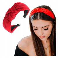 Красная широкая головная повязка для волос с декоративным узлом легкая удобная