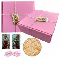 Pudełko Box na prezent Wielkanoc handmade różowe z zawieszką i wypełnieniem