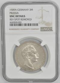 17.gp.PRUSY, WILHELM II, 3 MARKI 1909 A NGC