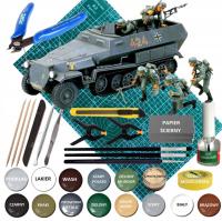 TRANSPORTER opancerzony Hanomag Sdk.Fz.251 + figurki + mata, farby.....1:35