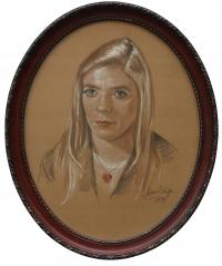 PORTRET MŁODEJ KOBIETY - PĘKNIE MALOWANY OBRAZ !!