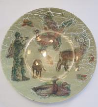 Talerz dekoracyjny szklany motyw myśliwski