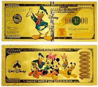 Kaczor Donald DISNEY Piękny Kolekcjonerski Banknot Pozłacany PREZENT