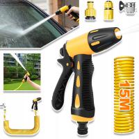 PISTOLET DO ZRASZANIA WODY DO WĘŻA OGRODOWEGO ZESTAW DO MYCIA + WĄŻ 15 M
