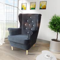 Fotel Retro Uszak Aleksander lux salon nogi drewno bukowe