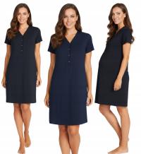 Rozpinana koszula nocna ciążowa do karmienia bawełniana S / M granatowa