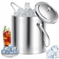 WIADERKO DO KOSTEK LODU STALOWE TERMICZNE POJEMNIK TERMOS NA LÓD + SZCZYPCE