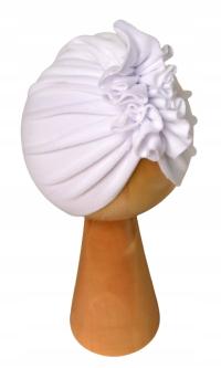 Turban czapeczka ciepła welurowa biała wiosna jesień chrzest na 42-44 cm