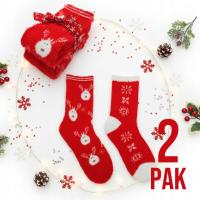 2 Pary Skarpety Damskie ŚWIĄTECZNE RENIFER Prezent Mikołajki Święta