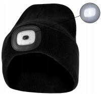 CZAPKA ZIMOWA OCIEPLANA Z LATARKĄ LED CZARNA USB
