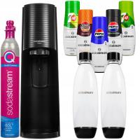 SATURATOR SODASTREAM TERRA CZARNY 2 BUTELKI + 5x SYROPÓW PEPSI MIRINDA 7UP