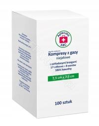 Kompresy z gazy niejałowe 7,5 x 7,5 cm , 100 sztuk (Apteczka ABC)