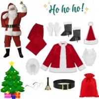 PROFESJONALNY STRÓJ MIKOŁAJA GWIAZDORA KOSTIUM WELUROWY ZESTAW PREMIUM 13EL