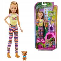 BARBIE ZESTAW KEMPING STACIE I ZWIERZĄTKO PIESEK + AKCESORIA HDF70