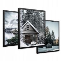 Набор картины в рамке плакаты дом в горах зима снег триптих 43x99