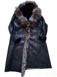 CZARNY KOŻUCH KAPTUR FUTRO JENOT R.XL