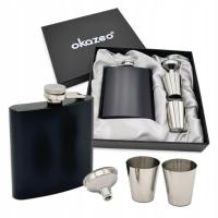 Piersiówka stalowa zestaw z kieliszkami i lejkiem w eleganckim pudełku