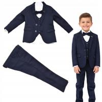 GRANATOWY GARNITUR CHŁOPIĘCY 5-CZĘŚCIOWY MARYNARKA KAMIZELKA SPODNIE R 6Y