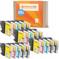 20× Tusz Gorilla-Ink do Brother czarny (black), czerwony (magenta), niebieski (cyan), zestaw, żółty (yellow)