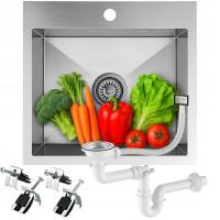 ZLEWOZMYWAK JEDNOKOMOROWY STALOWY ZLEW KUCHENNY NAKŁADANY 48 x 48 cm SYFON