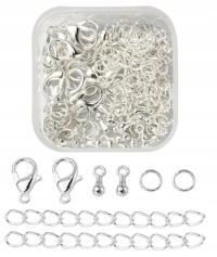 ZESTAW PÓŁFABRYKATÓW 80 SZT KARABIŃCZYKI ŁAŃCUSZKI DO BRANSOLETEK ORGANIZER