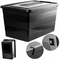 ПЛАСТИКОВЫЙ КОНТЕЙНЕР ПЛАСТИКОВАЯ КОРОБКА С КРЫШКОЙ НА КОЛЕСИКАХ КОРОБКА ЧЕРНЫЙ 55Л