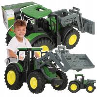 Traktor Zabawka Duży Ciągnik Rolniczy z Spychem Ruchome Elementy Hak 1:24