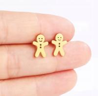 Kolczyki sztyfty złote pan ciastek ciastko pierniczek świąteczne stalowe