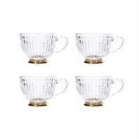 Zestaw 4x filiżanka BARREL szklana w paski złota nóżka 0,36 l HOMLA